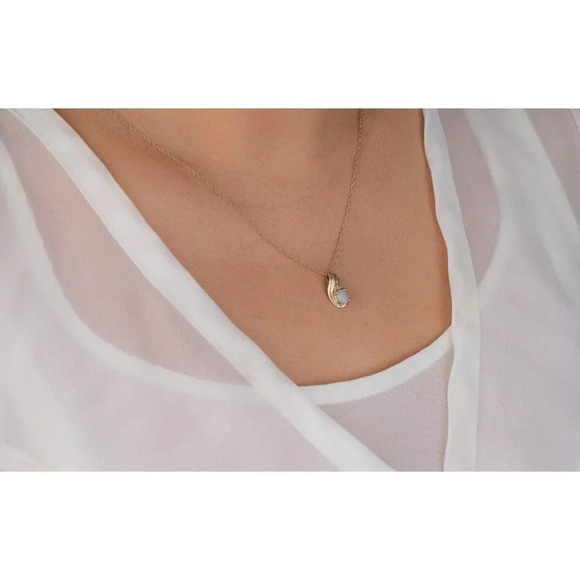 Pendant Only 10k Yellow Gold Natural Opal and Diamond Pendant - Picture 3 of 7